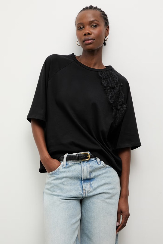 Answear.LAB T-shirt damski bawełniany z elastanem czarny 56226.iak