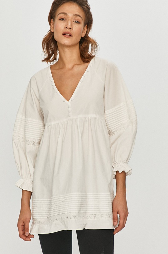 Answear Lab - Blúz pamutból háromnegyedes fehér C146.MB