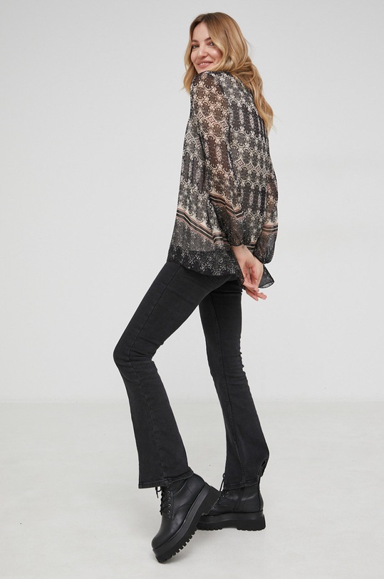 Answear Lab - Bluza de matase cu modele negru 09030D.1KR