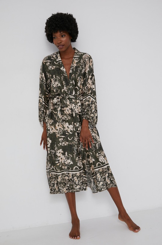 Answear Lab Szlafrok z jedwabiem tkanina zielony 11387B.3KR