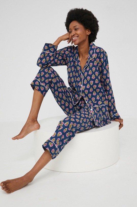 Answear Lab piżama bawełniana tkanina granatowy no.7.R