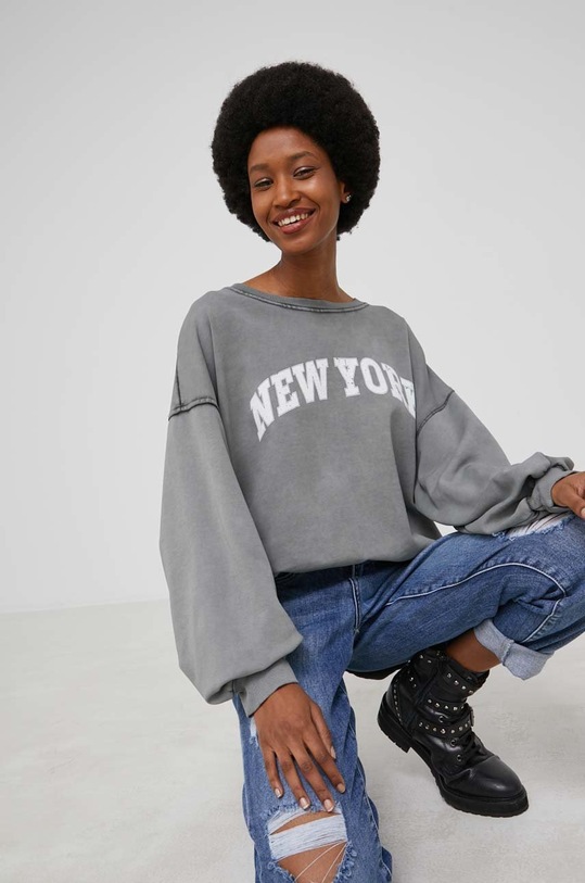 Answear Lab bluza bawełniana nadruk szary R3968.DA