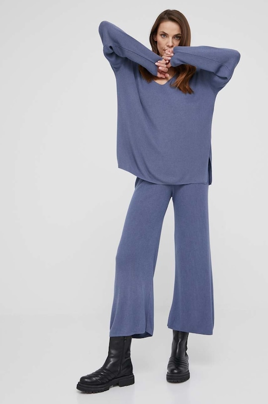 Answear Lab komplet z domieszką wełny dzianina niebieski 2157.2156.2.1KR