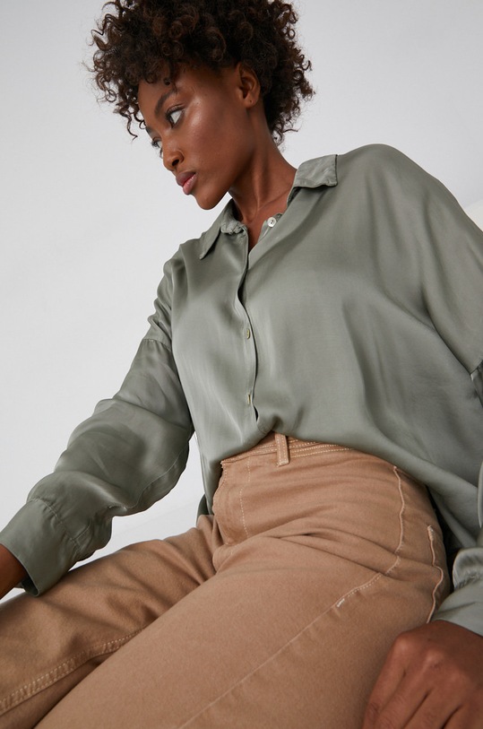 Answear Lab Koszula z domieszką jedwabiu G50026.1.2KR zielony