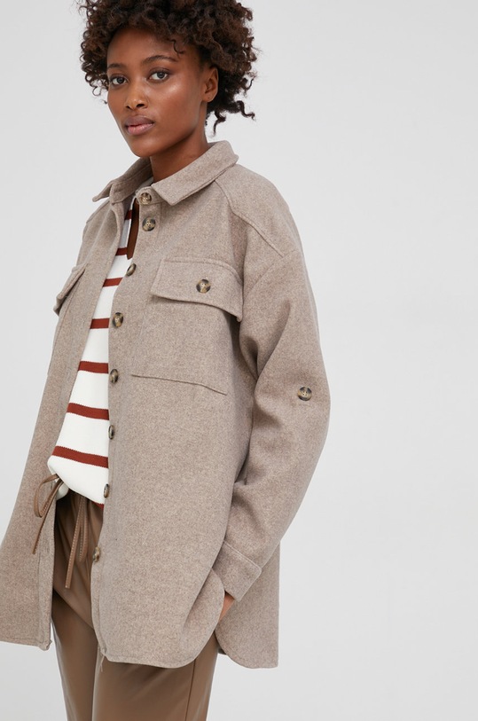 Answear Lab Koszula z wełną klasyczny beżowy 26337.2.AJ