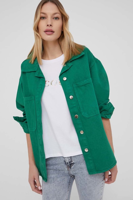 Džínová bunda Answear.LAB bez kapuce zelená 9108.1.DA