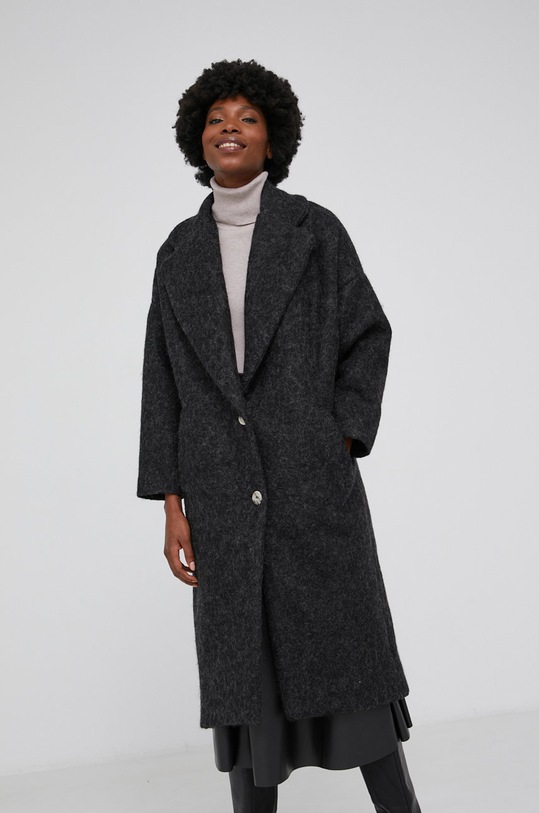 Answear Lab Płaszcz z wełną bez kaptura czarny 54046.1.MB