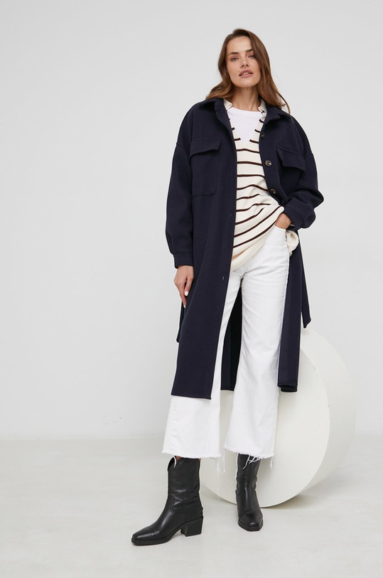Kabát s vlnou Answear.LAB bez kapuce námořnická modř 1180.1.AJ