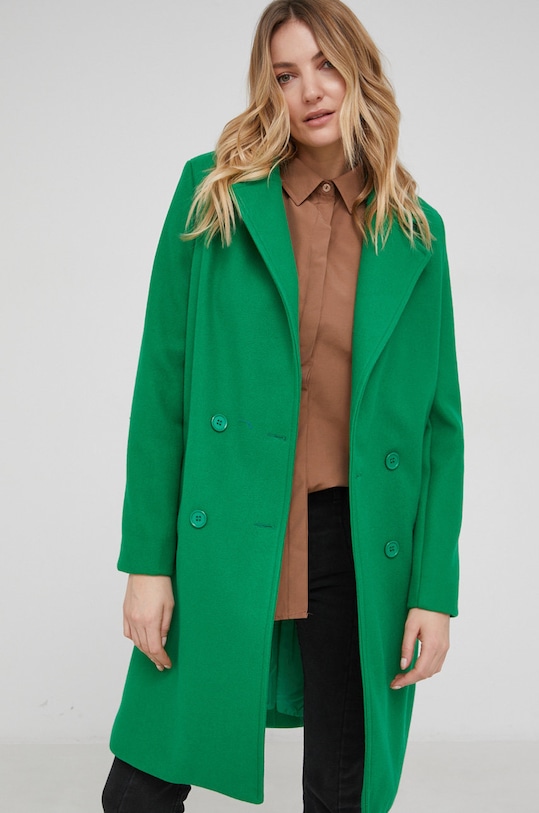 Answear Lab - Płaszcz z wełną bez kaptura zielony L5133.2KR