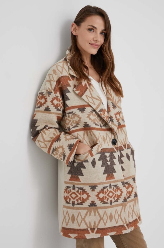 Answear Lab płaszcz z wełną bez kaptura beżowy 1359.DA