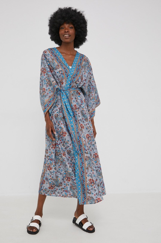 Answear Lab kimono jedwabne niebieski 20.340.3W