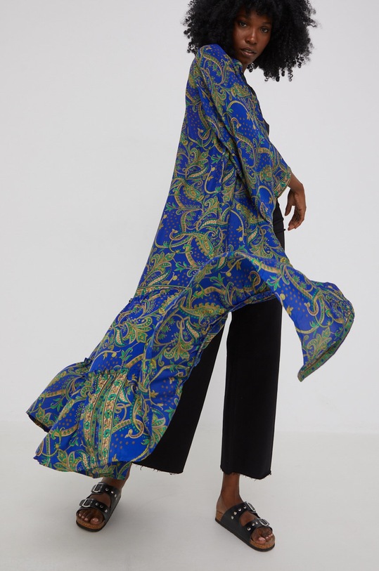 Μεταξωτή ρόμπα Answear.LAB Silk Blended MT22333.DB σκούρο μπλε WW22