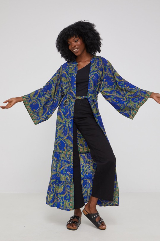 Μεταξωτή ρόμπα Answear.LAB Silk Blended σκούρο μπλε MT22333.DB