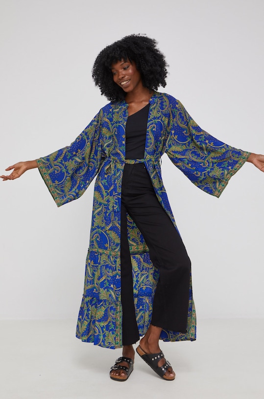 Answear Lab szlafrok jedwabny Silk Blended granatowy MT22333.DB