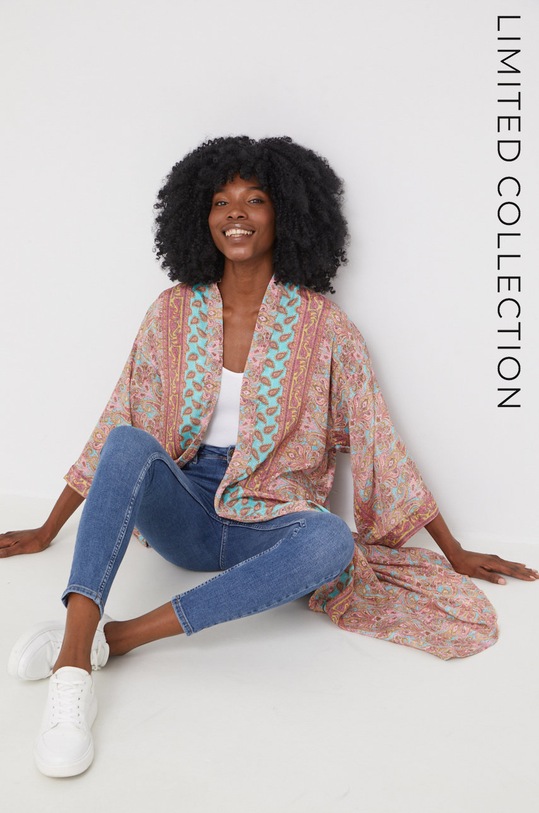 Hodvábne kimono Answear.LAB X Limitovaná festivalová kolekcia BE BRAVE látka ružová 6872.2W