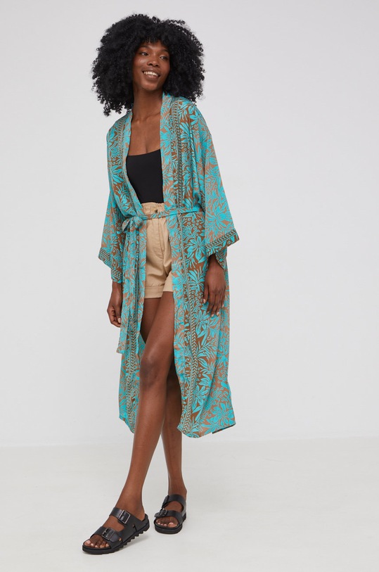 Answear Lab szlafrok z jedwabiem tkanina turkusowy 6870.W