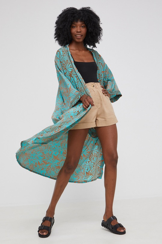 Answear Lab szlafrok z jedwabiem 6870.W turkusowy WW22