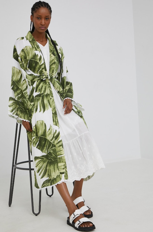 Answear Lab kimono bawełniane tkanina zielony DIE1.w