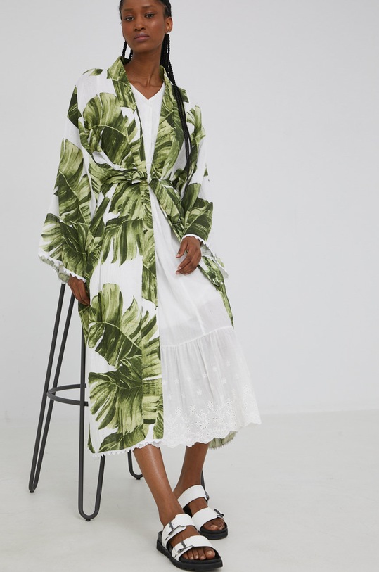 Answear Lab kimono bawełniane zielony DIE1.w