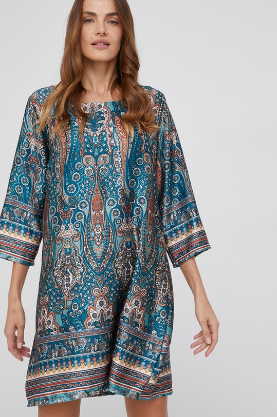 Answear Lab rochie din amestec de mătase verde 18542.1KR