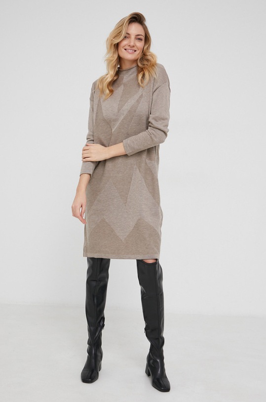 Μάλλινο φόρεμα Answear.LAB μακρύ μπεζ 90185.1KR