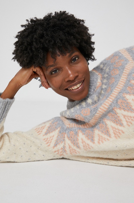 Answear Lab Sweter z domieszką wełny okrągły niebieski Y1093.KR