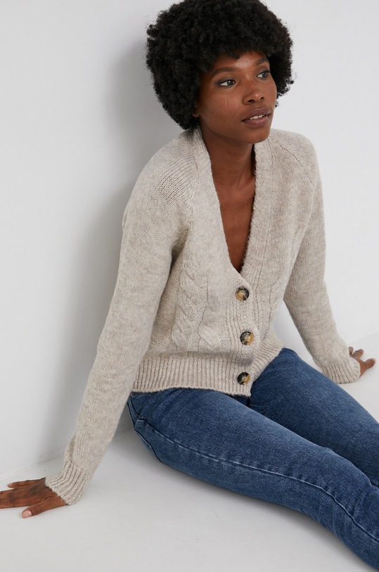 Answear Lab Kardigan z domieszką wełny z domieszką wełny beżowy WW22.SWD028