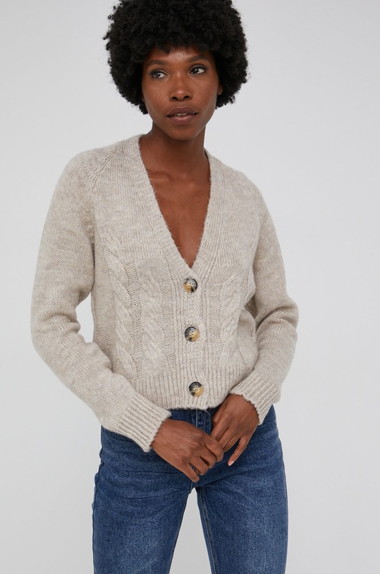 Answear Lab Kardigan z domieszką wełny WW22.SWD028 beżowy WW22