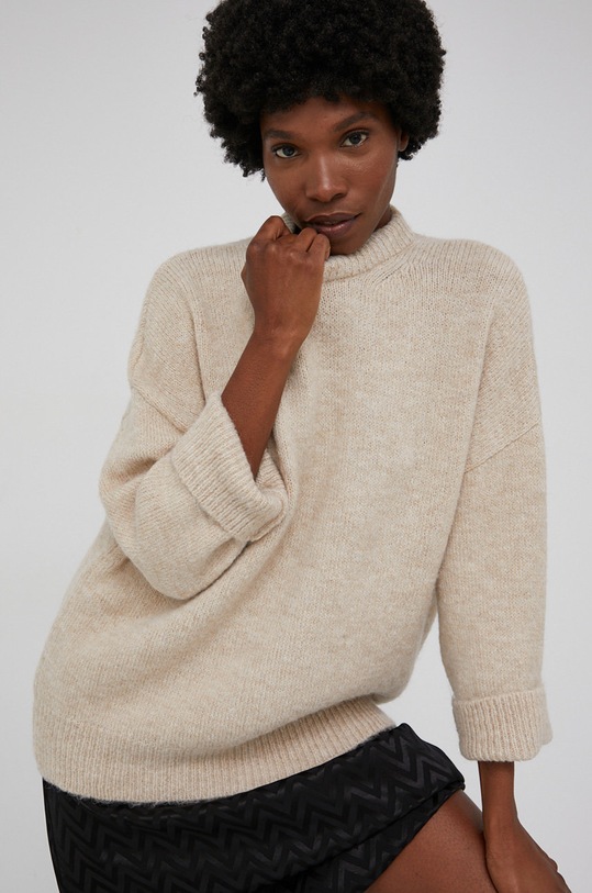 Answear Lab Sweter z domieszką wełny okrągły beżowy 4517.1KR