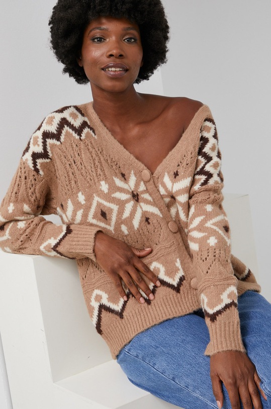 Answear Lab Kardigan z wełną z domieszką wełny brązowy MC18883.AJ