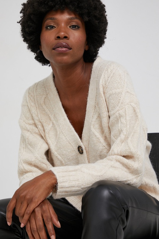 Answear Lab Kardigan z wełną z domieszką wełny beżowy DEP.2.MB