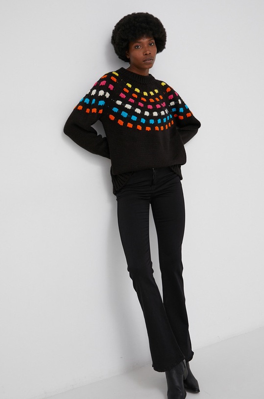 Answear Lab Sweter z wełną okrągły czarny 24097.MB