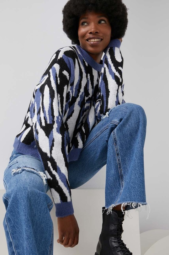 Answear Lab Sweter z wełną okrągły niebieski 12698.AT