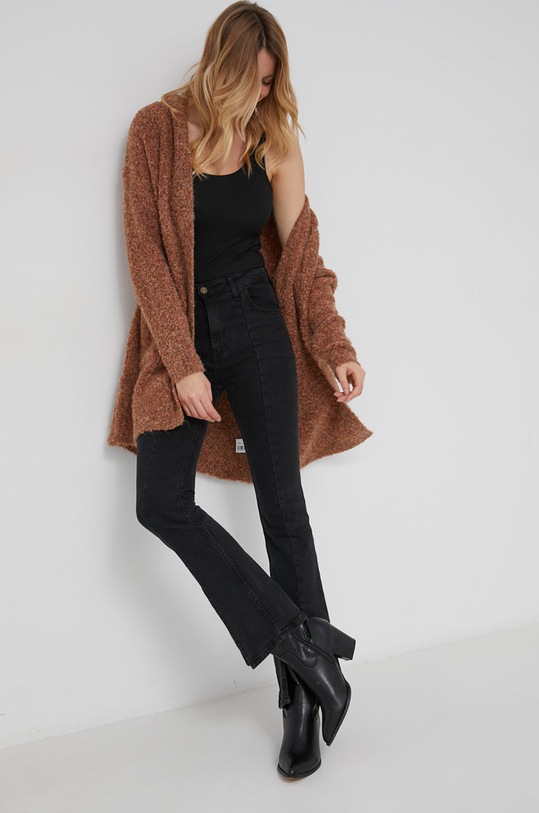 Answear Lab Kardigan z wełną z domieszką wełny brązowy LU2313.DA