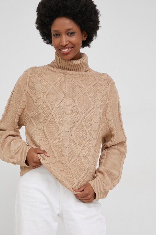 Answear Lab Sweter z wełną z domieszką wełny beżowy 92960.1KR