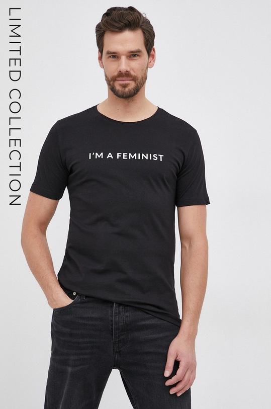 Answear Lab T-shirt bawełniany X kolekcja limitowana BE SHERO nadruk czarny WW22.TSD00F