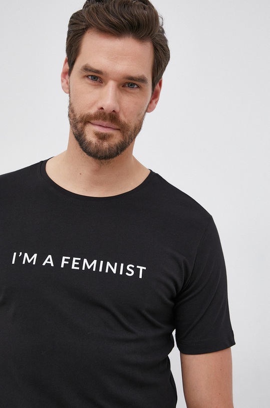 Answear Lab T-shirt bawełniany X kolekcja limitowana BE SHERO czarny WW22.TSD00F