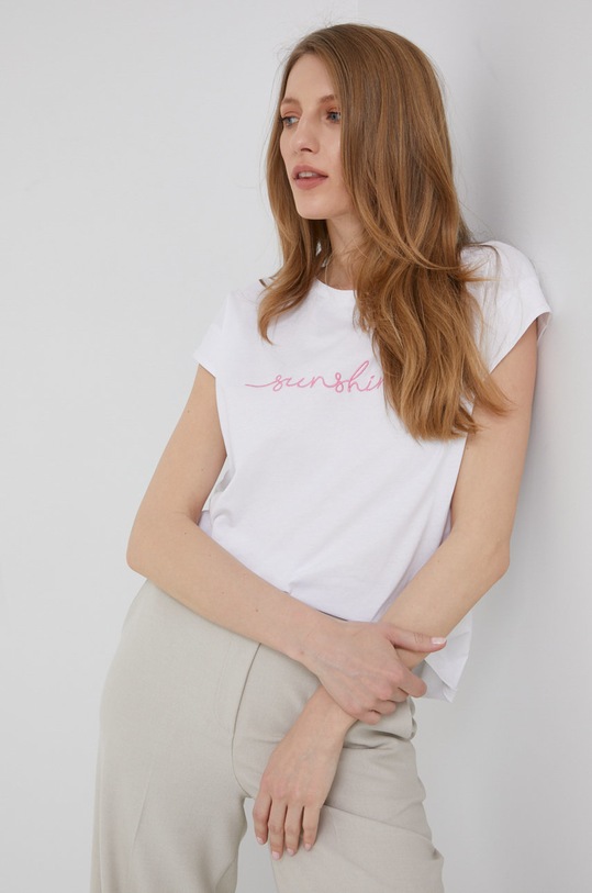 Answear Lab t-shirt bawełniany aplikacja biały OOTD0995.W