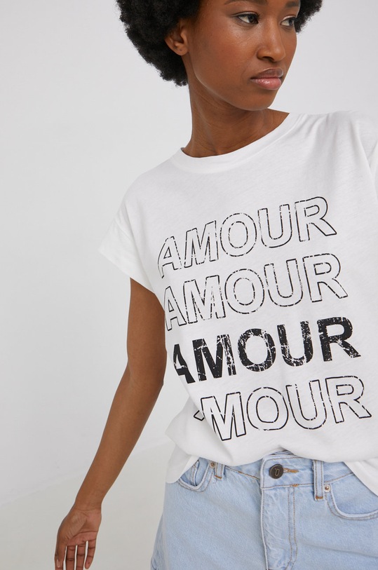 Bavlněné tričko Answear.LAB kulatý bílá FFF13620.W