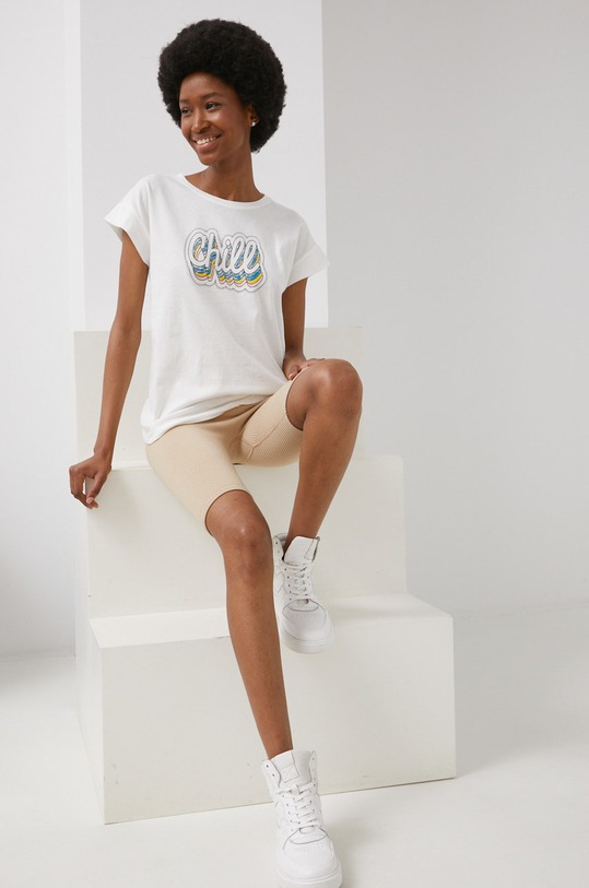 Answear Lab t-shirt bawełniany nadruk biały FFF14080.W