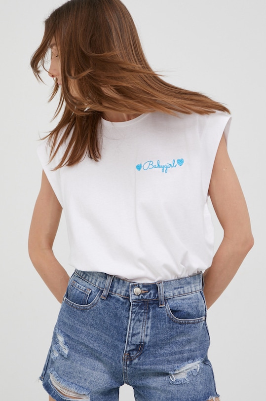 Answear Lab t-shirt bawełniany aplikacja biały ootd0996.1W