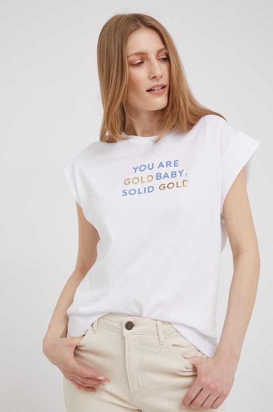 Answear Lab t-shirt bawełniany nadruk biały TSB1127.1.DA