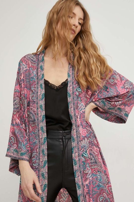 Hedvábný župan Answear.LAB růžová KI01.6WK