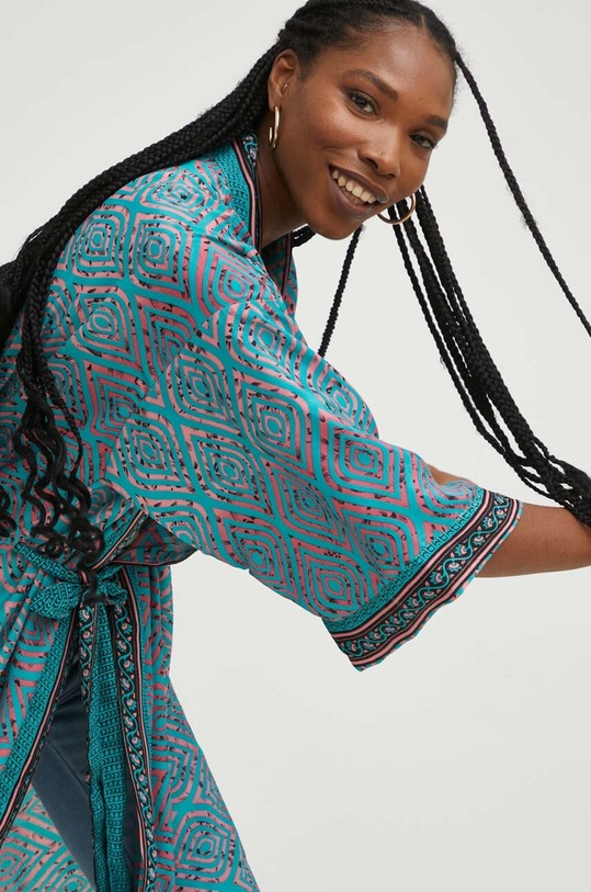 Answear Lab kimono jedwabne turkusowy SN01.WK