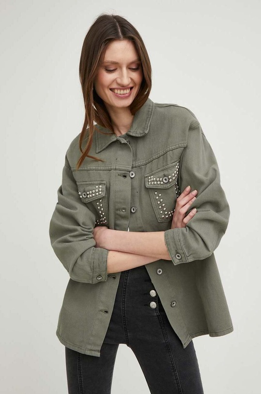 Answear Lab cămașă din denim lung verde 1258.1KK