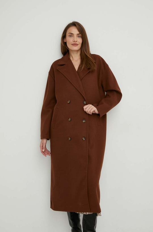 Answear Lab płaszcz z wełną brązowy m376.h