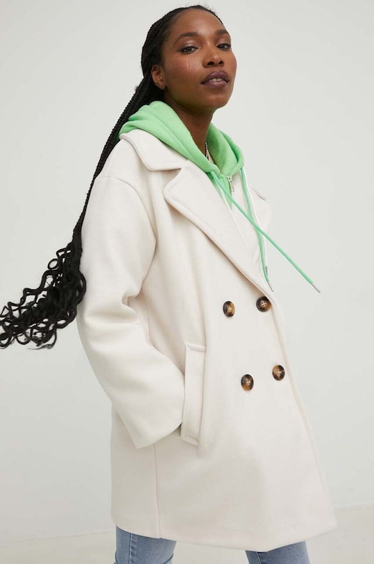 Answear Lab płaszcz z wełną bez kaptura beżowy AH22456.WK