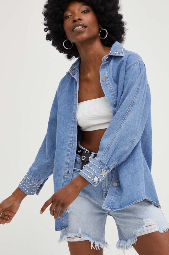 Džínová bunda Answear.LAB bez kapuce modrá 356.WK