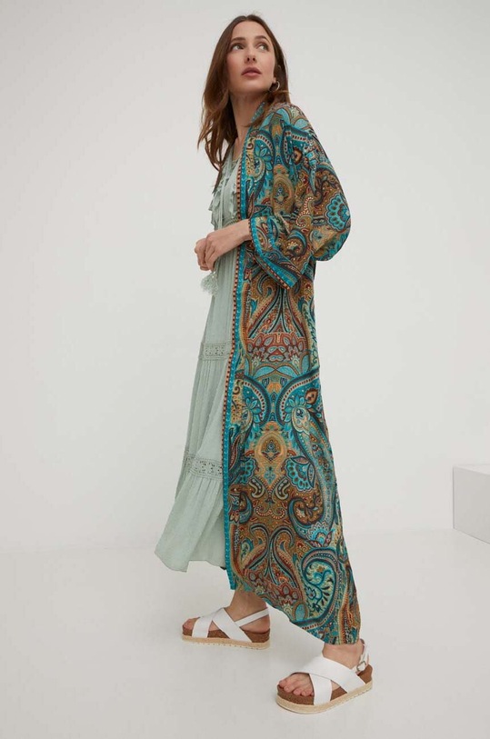 Answear Lab kimono jedwabne tkanina zielony K04.WK