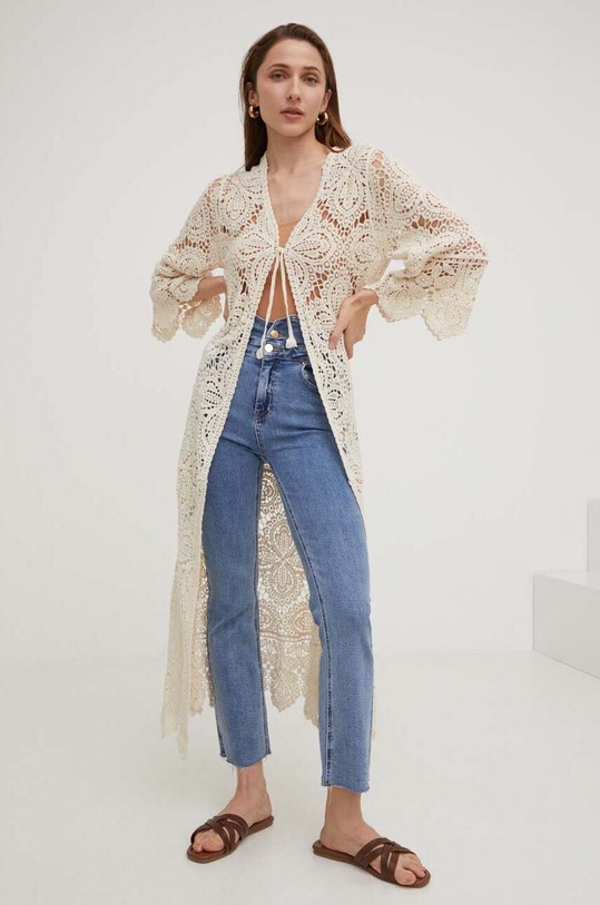 Answear Lab kimono bawełna beżowy M9078.2KK